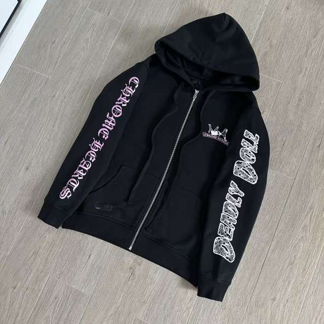 1:1 Top Quality CH Deadly Doll Black Hoodie, Back Pink Floral Girl Graphic Hoodie