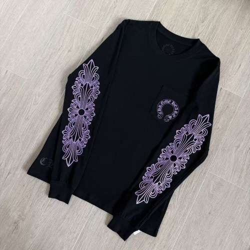 1:1 Quality CH Purple Glitter Ornate Floral Scroll Sleeve Print Horseshoe Logo T-Shirt