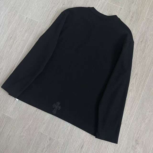 1:1 Top Quality CH Cross Patch Waffle Knit Henley Shirt, Black
