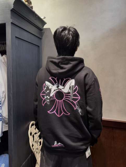 1:1 Top Quality CH Deadly Doll Black Hoodie, Back Pink Floral Girl Graphic Hoodie