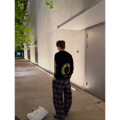1:1 quality CH Loose Fit Black White Tartan Wide Leg Pants