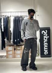 1:1 Top Quality CH Cross Patch Waffle Knit Henley Shirt, Gray