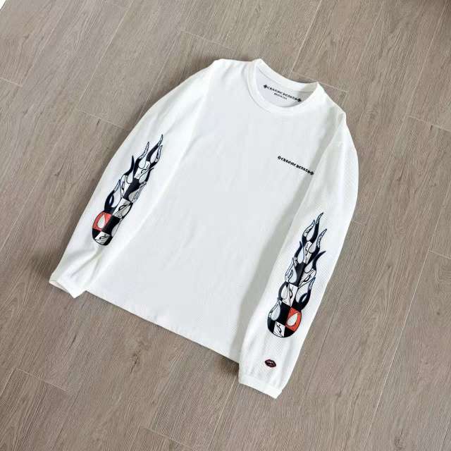 1:1 Top Quality CH Sinister Graphic Long Sleeve Shirt, White Waffle Knit
