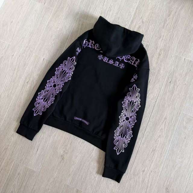 1:1 Top Quality CHPurple Glitter Floral Sleeve Hoodie