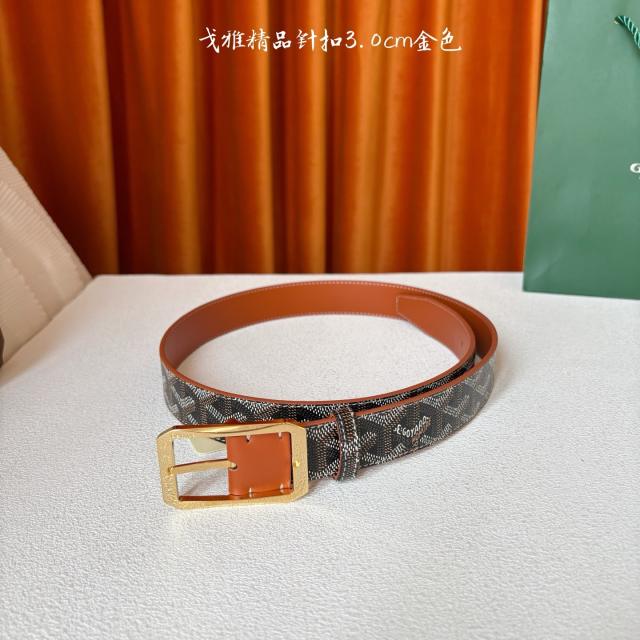 Goyαrd Gold Pin Buckle Belt Classic Printed Canvas Leather Waist Belt