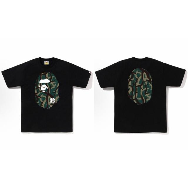 Bape Thorn Branch Camo Big Ape Head Front Back Print Black T-Shirt Black White