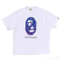 Bape Gradient Blue Camo Ape Head Silver Star Lightning Graphic T-Shirt Black White