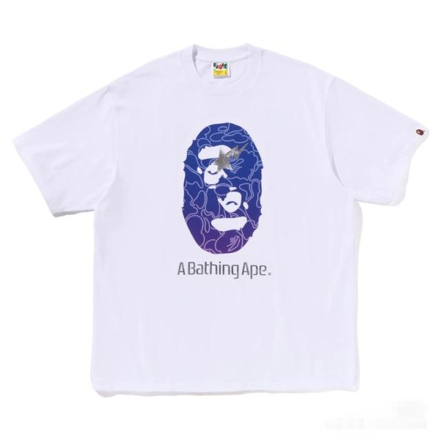 Bape Gradient Blue Camo Ape Head Silver Star Lightning Graphic T-Shirt Black White