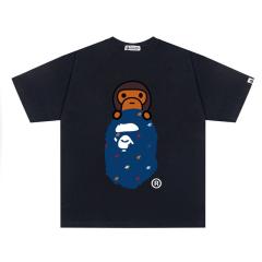 Bape Baby Milo Star Print Blue Ape Head Graphic T-Shirt Black White