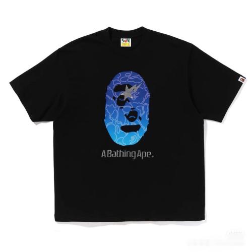 Bape Gradient Blue Camo Ape Head Silver Star Lightning Graphic T-Shirt Black White