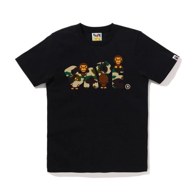 Bape Baby Milo Camo BAPE Letter Graphic T-Shirt Black White