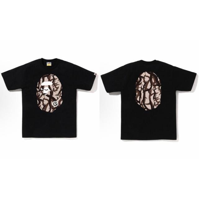 Bape Thorn Branch Camo Big Ape Head Front Back Print Black T-Shirt Black White