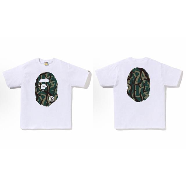 Bape Thorn Branch Camo Big Ape Head Front Back Print Black T-Shirt Black White