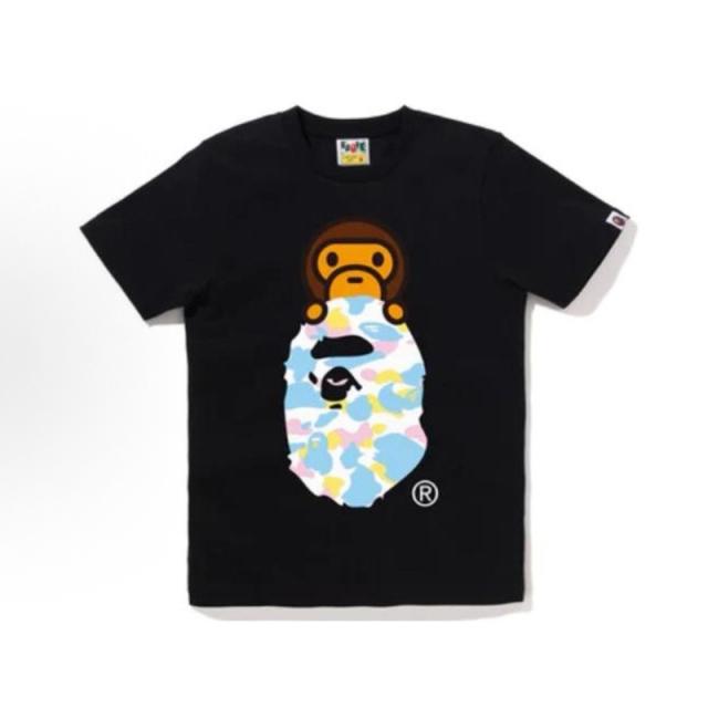 Bape Baby Milo Pastel Camo Ape Head Graphic T-Shirt Black White