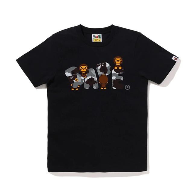 Bape Baby Milo Camo BAPE Letter Graphic T-Shirt Black White