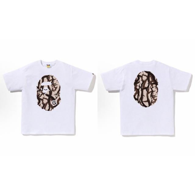 Bape Thorn Branch Camo Big Ape Head Front Back Print Black T-Shirt Black White