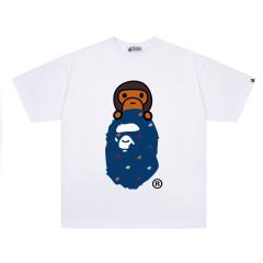Bape Baby Milo Star Print Blue Ape Head Graphic T-Shirt Black White