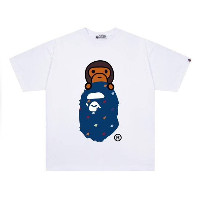 Bape Baby Milo Star Print Blue Ape Head Graphic T-Shirt Black White