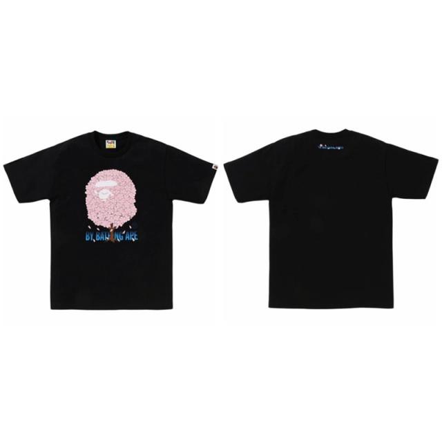 Bape Cherry Blossom Ape Head Graphic T-Shirt Black White