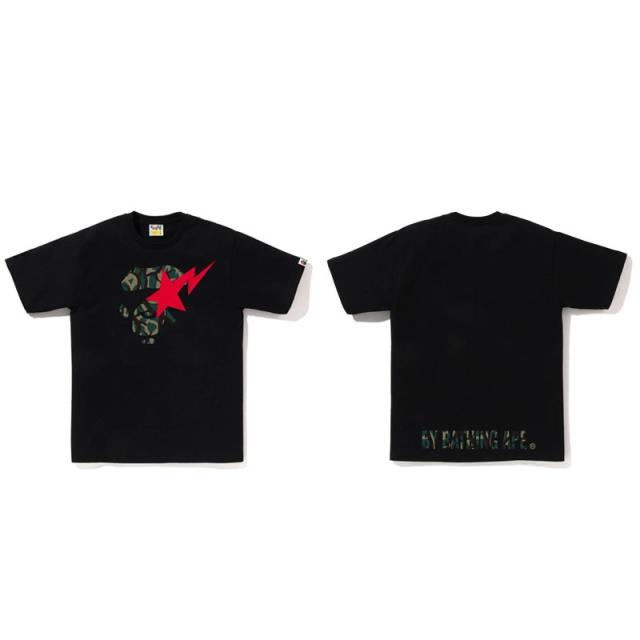 BapeCamo Ape Head Red Star Lightning Graphic T-Shirt Black White