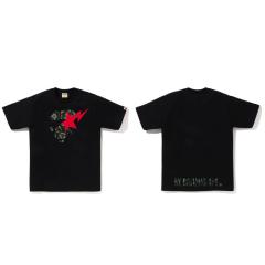 Bape Ape Head Red Star Lightning Camo Print T-Shirt Black White
