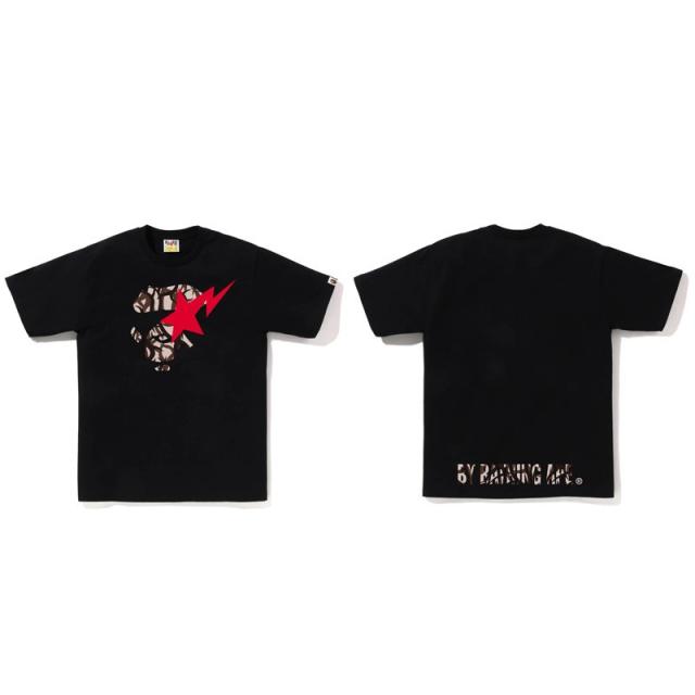 BapeCamo Ape Head Red Star Lightning Graphic T-Shirt Black White