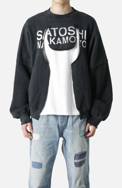 SATOSHI NAKAMOTO Vintage Washed SATOSHI NAKAMOTO Cut Out Crewneck Sweatshirt