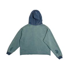 SATOSHI NAKAMOTO Vintage Washed Two-Tone Teal Blue SATOSHI NAKAMOTO Cropped Hoodie