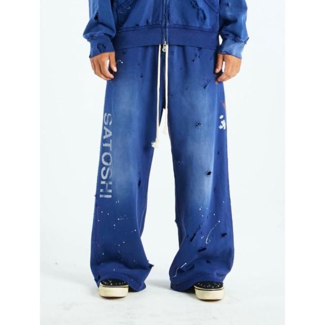 SATOSHI NAKAMOTO Vintage Washed Blue SATOSHI NAKAMOTO Wide Leg Sweatpants