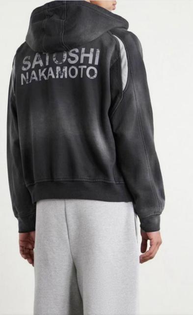 SATOSHI NAKAMOTO Men Faded Wash SATOSHI NAKAMOTO Letter Print Zip Hoodie