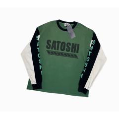 Vintage Washed Green SATOSHI NAKAMOTO Color Block Raglan Long Sleeve Tee