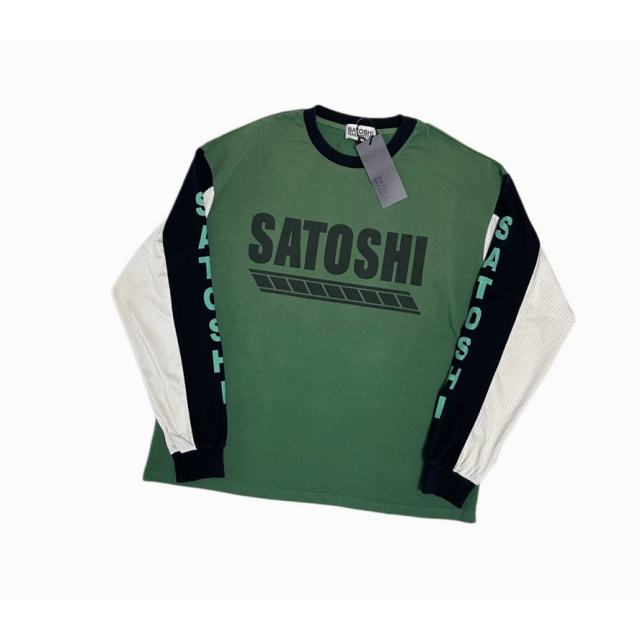 Vintage Washed Green SATOSHI NAKAMOTO Color Block Raglan Long Sleeve Tee
