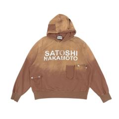 SATOSHI NAKAMOTO Vintage Washed Brown SATOSHI NAKAMOTO Cargo Pocket Hoodie