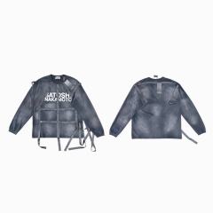 SATOSHI NAKAMOTO Vintage Washed Grey Harness Strap Long Sleeve Tee