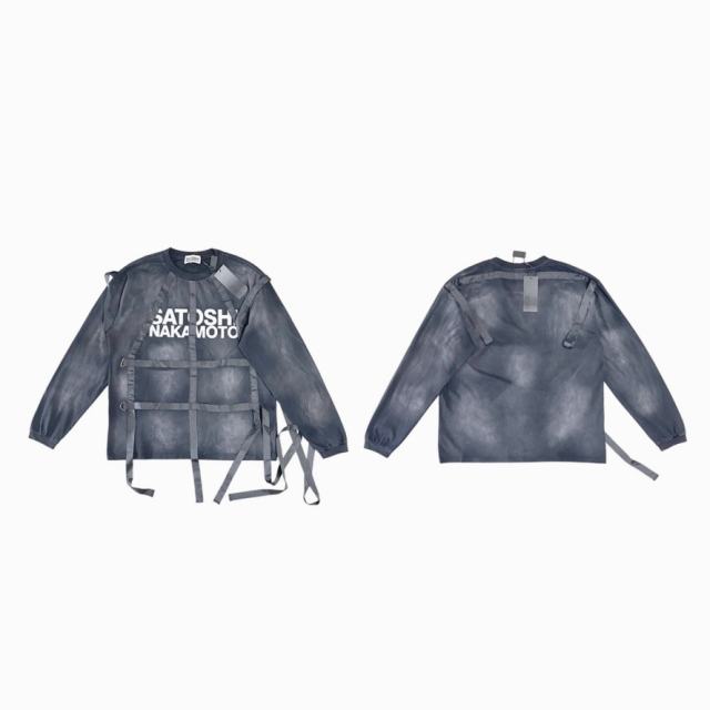 SATOSHI NAKAMOTO Vintage Washed Grey Harness Strap Long Sleeve Tee