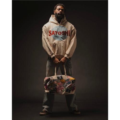 SATOSHI NAKAMOTO Vintage Washed Off White SATOSHI NAKAMOTO Zip Hoodie