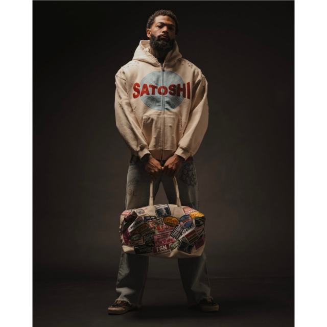 SATOSHI NAKAMOTO Vintage Washed Off White SATOSHI NAKAMOTO Zip Hoodie