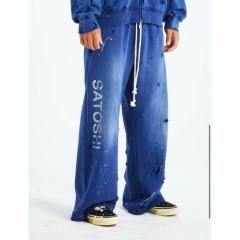 SATOSHI NAKAMOTO Vintage Washed Blue SATOSHI NAKAMOTO Wide Leg Sweatpants