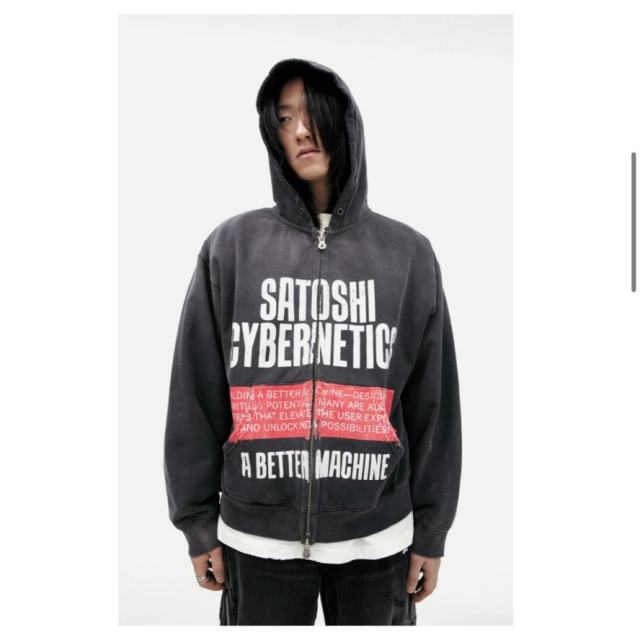 SATOSHI NAKAMOTO Vintage Washed Dark Grey SATOSHI CYBERNETICS Zip Hoodie