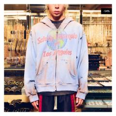 SATOSHI NAKAMOTOVintage Washed Light Blue SATOSHI NAKAMOTO Los Angeles Globe Zip Hoodie