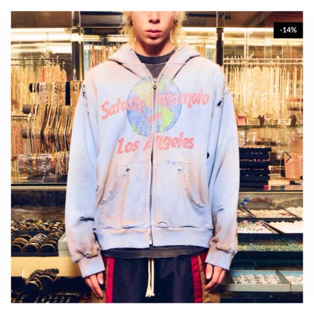 SATOSHI NAKAMOTOVintage Washed Light Blue SATOSHI NAKAMOTO Los Angeles Globe Zip Hoodie