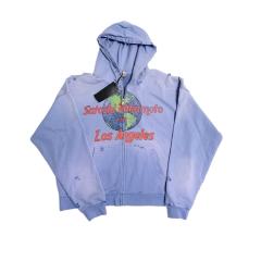 SATOSHI NAKAMOTOVintage Washed Light Blue SATOSHI NAKAMOTO Los Angeles Globe Zip Hoodie