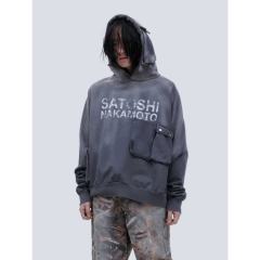 SATOSHI NAKAMOTO Vintage Washed Dark Grey SATOSHI NAKAMOTO Multi Cargo Pocket Hoodie