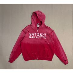SATOSHI NAKAMOTO Vintage Washed Red SATOSHI NAKAMOTO Zip Hoodie