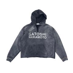SATOSHI NAKAMOTO Vintage Washed Charcoal SATOSHI NAKAMOTO Cropped Hoodie