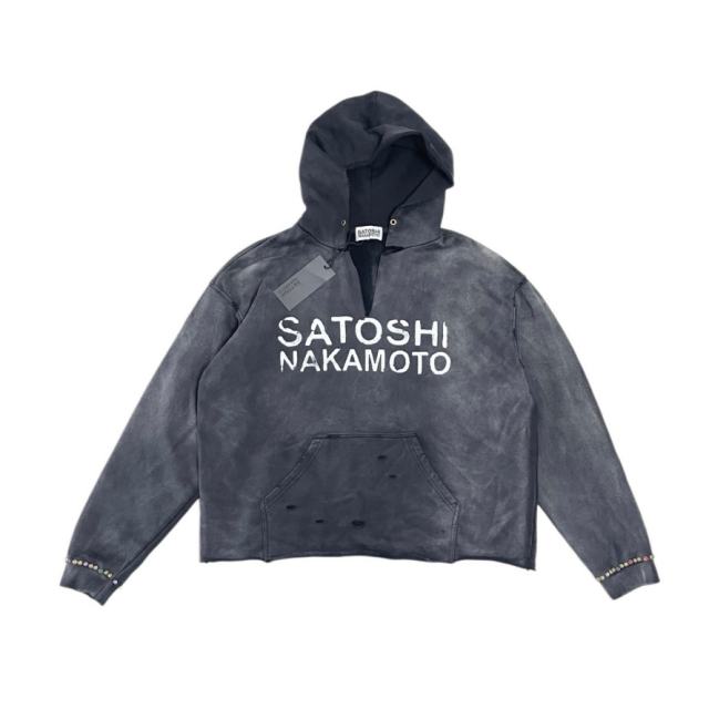 SATOSHI NAKAMOTO Vintage Washed Charcoal SATOSHI NAKAMOTO Cropped Hoodie