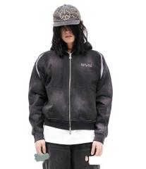 SATOSHI NAKAMOTO Men Faded Wash SATOSHI NAKAMOTO Letter Print Zip Hoodie