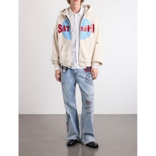 SATOSHI NAKAMOTO Vintage Washed Off White SATOSHI NAKAMOTO Zip Hoodie