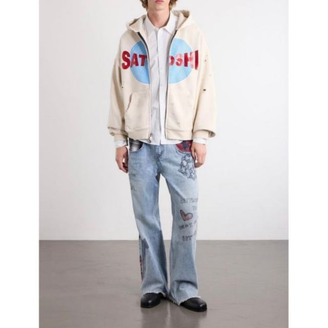 SATOSHI NAKAMOTO Vintage Washed Off White SATOSHI NAKAMOTO Zip Hoodie