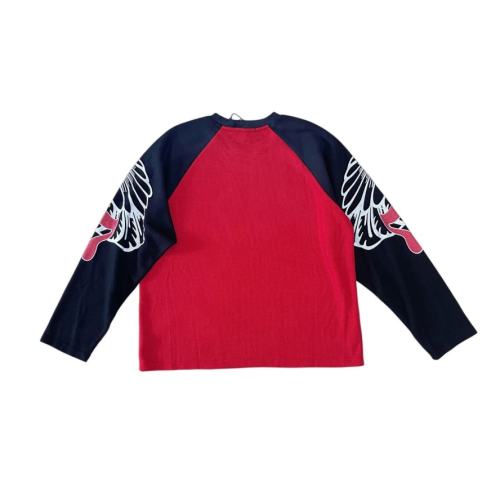 SATOSHI NAKAMOTO Red Black Raglan Long Sleeve Tee Men Racing Skull Graphic Waffle Knit